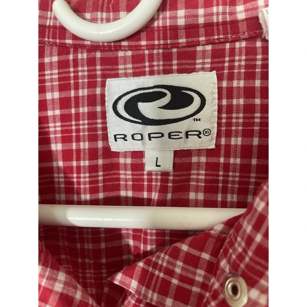 Roper Men's Long Sleeve Pearl Snap Plaid Shirt Size L‎ Red Western Rodeo Cowboy